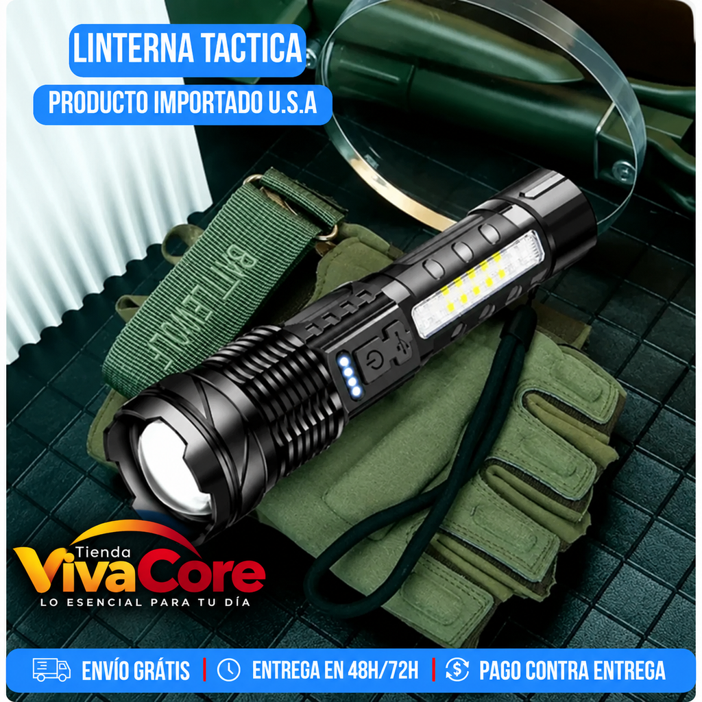 🔦 Linterna Tactica S.W.A.T 6 en 1 con Laser + Martillo + Cortador + Power Bank •Producto Importado U.S.A•🔥Pide 1 y Lleva 2