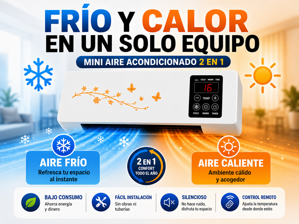 Mini Aire Acondicionado y Calefactor Portátil 2 en 1 TurboHielo - [ULTRAPOTENTE]