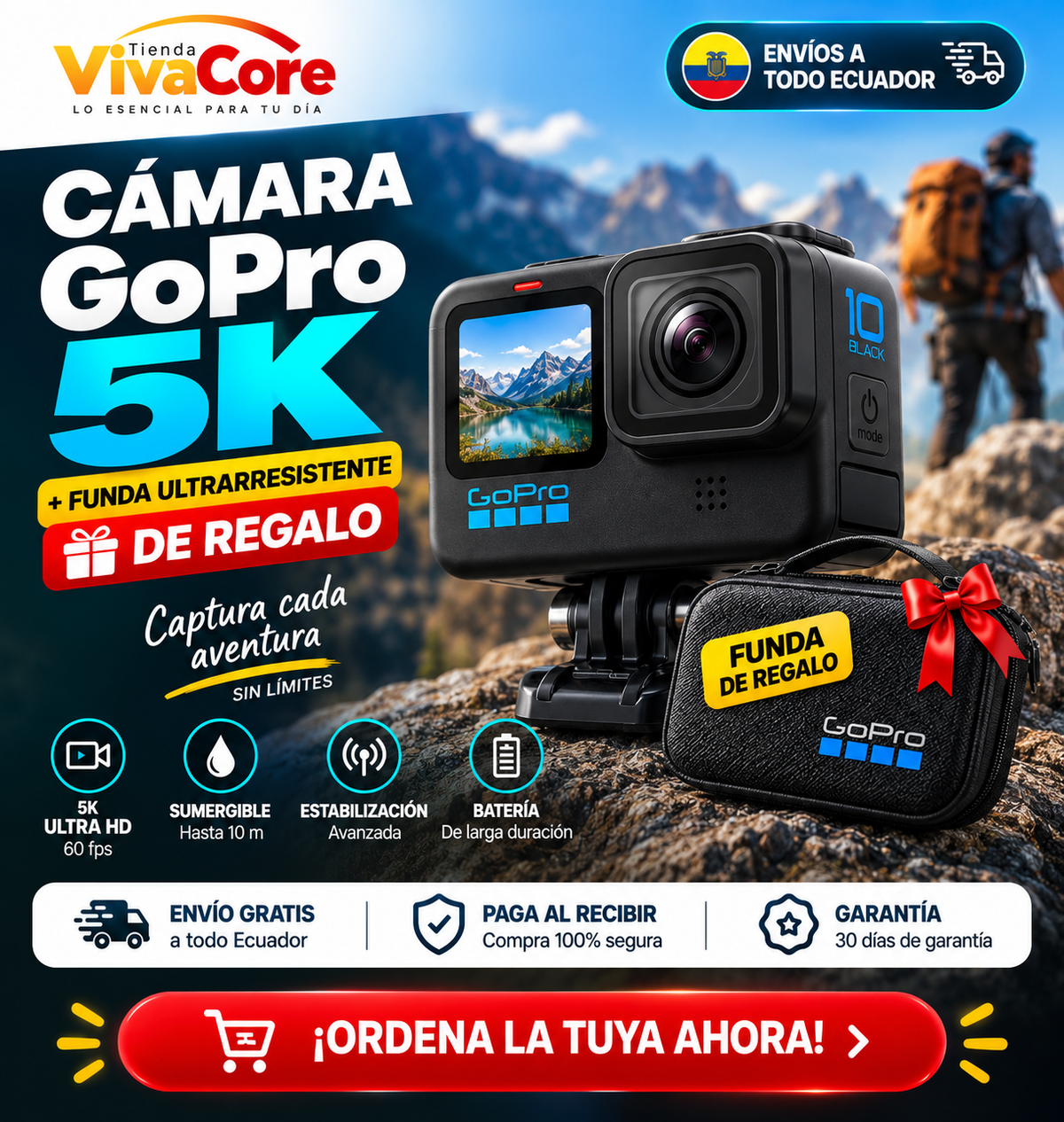 🔥 LIQUIDACIÓN: CÁMARA GOPRO 5K + FUNDA ULTRARESISTENTE GRATIS [PROMOCIÓN DE CUMPLEAÑOS]